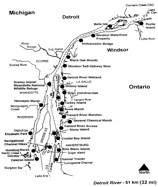 Figure 1. Detroit River locator map for the case studies presented at the Conference.